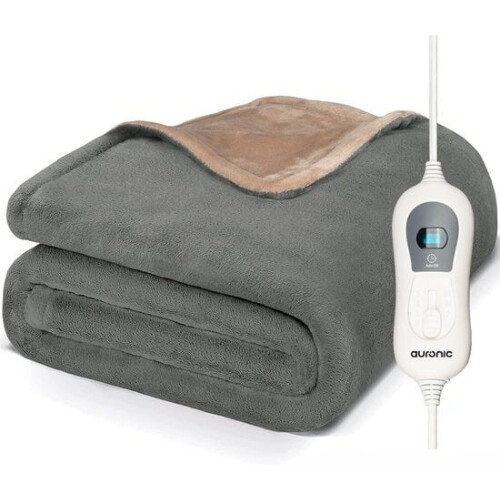 Tweedekans Auronic Elektrische Warmtedeken - 1 Persoons - 3 Warmtestanden - Bovendeken met Timer - 160 x 120cm - Grijs Tweedehands