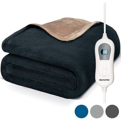Tweedekans Auronic Elektrische Warmtedeken - 2 Persoons - 3 Warmtestanden - Bovendeken met Timer - 200 x 180 cm - Antraciet Tweedehands