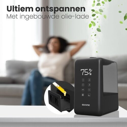 Tweedekans Auronic Luchtbevochtiger - 3 Vernevelingsstanden - 6L Tankcapaciteit - 60m2 - Inclusief Waterfilter - Zwart Tweedehands
