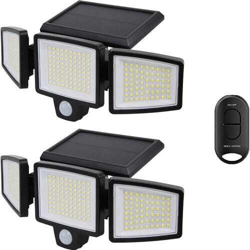 Tweedekans Auronic Solar Buitenlamp met Bewegingssensor - Wandlamp met Sensor - Zonne-energie - 210 LED's - IP65 - 2 Stuks - Zwart Tweedehands