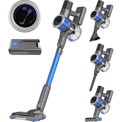 Tweedekans Auronic Steelstofzuiger - Draadloos - Zelfstaande Stofzuiger - Zonder Zak - 350W - Extra Accu - Vacuum Cleaner - Grijs/Blauw Tweedehands