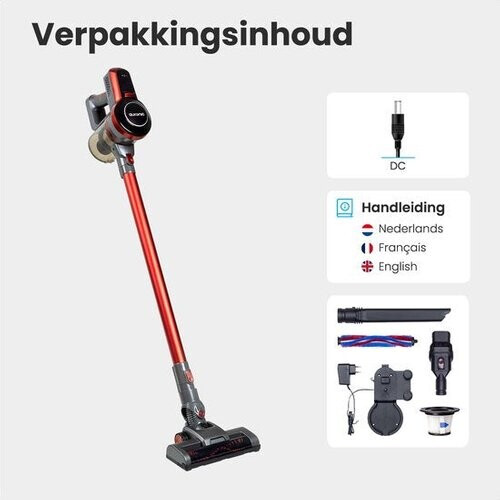 Tweedekans Auronic Steelstofzuiger Draadloos - Zonder Zak - Op Accu - 4-in-1 - 160W - Vacuum Cleaner - Rood/Grijs - Draadloze stofzuiger Tweedehands