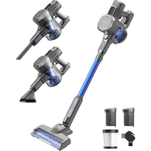 Tweedekans Auronic Steelstofzuiger - Draadloos - Zonder Zak - Op Accu - Zelfstaand - 220W - Extra Batterij - Stofzuiger - Grijs/Blauw Tweedehands