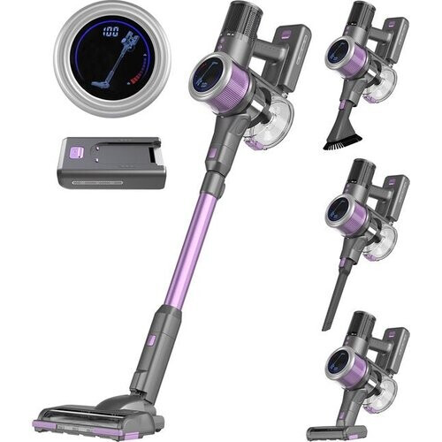 Tweedekans Auronic Steelstofzuiger - Draadloos - Zonder Zak - Op Accu - Zelfstaand - 350W - Extra Batterij - Stofzuiger - Grijs/Paars Tweedehands