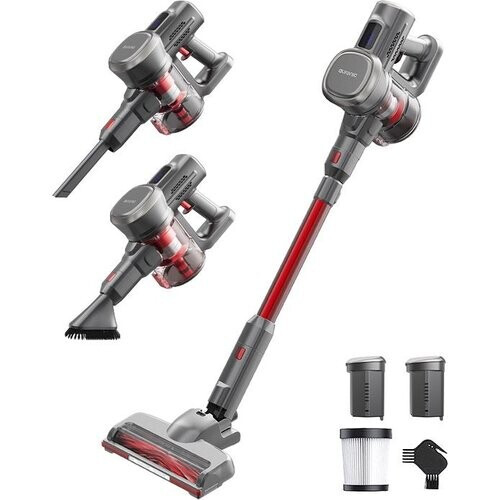 Tweedekans Auronic Steelstofzuiger - Draadloos - Zonder Zak - Op Accu - Zelfstaand - 220W - Extra Batterij - Stofzuiger - Grijs/Rood Tweedehands
