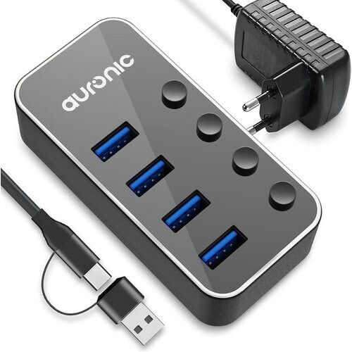 Tweedekans Auronic USB Hub 3.0 - USB Splitter met 4 Poorten - met Voeding - 5 GBPs - Led Indicatie - Zwart Tweedehands