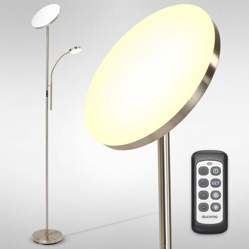 Tweedekans Auronic Vloerlamp - Staande Lamp Industrieel - 181cm - LED - Dimbaar en Kantelbaar - met Afstandsbediening - Geschikt voor Woonkamer - Zilver Tweedehands