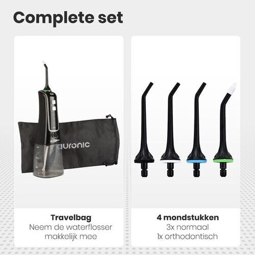 Tweedekans Auronic Waterflosser - Elektrisch - Monddouche - 3 Standen - 4 Opzetstukjes - 300 ml - Zwart Tweedehands