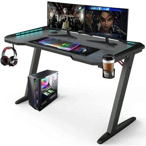 Tweedekans Avalo Gaming Bureau - 140x60x73 CM - LED Verlichting - Zwart Tweedehands