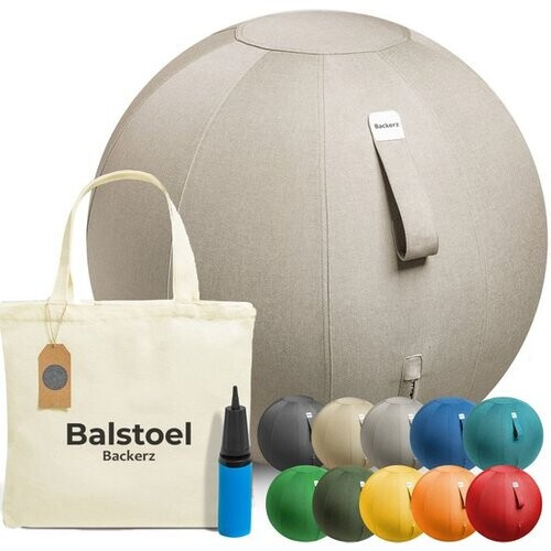 Tweedekans Backerz Zitbal 65 CM - Zitballen met Hoes Linnen - Ergonomische Bureaustoel Kantoor en Thuis - Luxe Yoga Bal - Zand Grijs Tweedehands