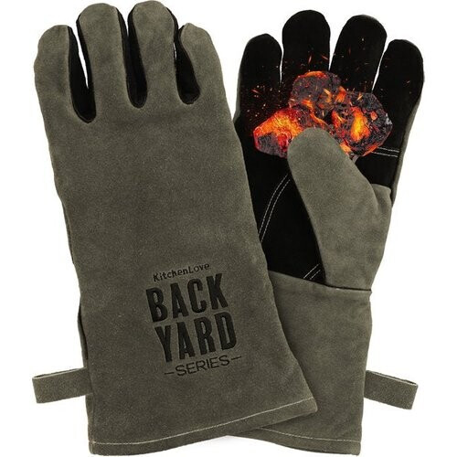 Tweedekans Backyard Series BBQ Handschoenen - Hittebestendig tot 250 ºC - BBQ Accessoires - Vuurvast Leer met Kevlar - Grijs Tweedehands