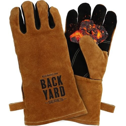 Tweedekans Backyard Series BBQ Handschoenen - Hittebestendig tot 250ºC - BBQ Accessoires - Vuurvast Leer met Kevlar - Bruin Tweedehands