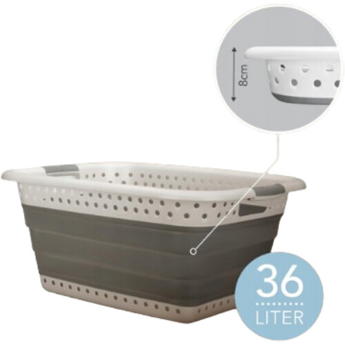Tweedekans Badiona Opvouwbare Wasmand – 36 Liter - Wit/Grijs - 61 x 45 x 27 cm Tweedehands