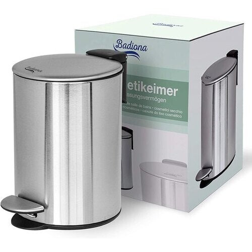 Tweedekans BADIONA Prullenbak – Softclose Deksel & Uitneembare Binnenemmer – 5 Liter – 22 x 22 x 29 cm – Zilver/Zwart Tweedehands