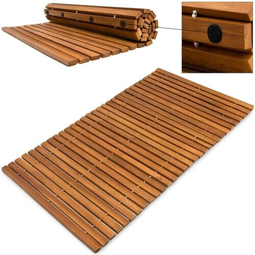 Tweedekans Badmat - Acaciahout Antislip Strepenpatroon 76x50cm - FSC gecertificeerd Tweedehands