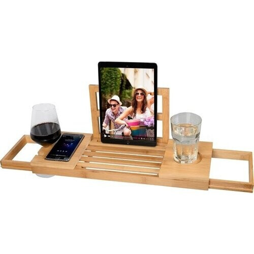 Tweedekans Badplank voor in Bad - Badrek - Uitschuifbaar 50-92cm - Tablethouder - Bamboe Tweedehands