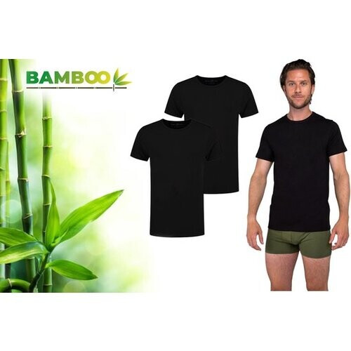 Tweedekans Bamboo - T Shirt Heren - Ronde Hals - 2 Stuks - Zwart - XXL - Bamboe - Ondershirt Heren - Extra Lang - Anti Zweet T-shirt Heren Tweedehands
