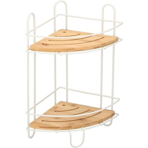 Tweedekans Bath& Shower Badkamer Hoekrek - 36 x 20 x 20 cm - Metaal en Bamboe - 2 Legplanken Tweedehands