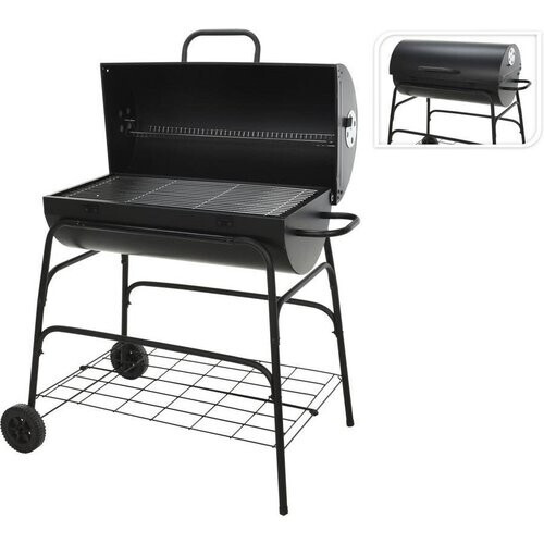 Tweedekans BBQ Collection Houtskoolbarbecue – Met Wielen & Warmhoudrek – 100 x 39 x 100 cm – Zwart Tweedehands