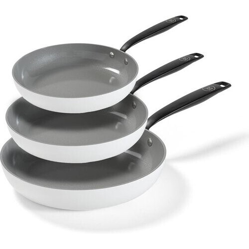 Tweedekans BE Living 3-delige Koekenpannenset - Ø 20, 24 & 28 cm - Bakpan - Keramisch - PFAS Vrij Anti Aanbak - Inductie Pannenset - Wit - Essential Series Tweedehands