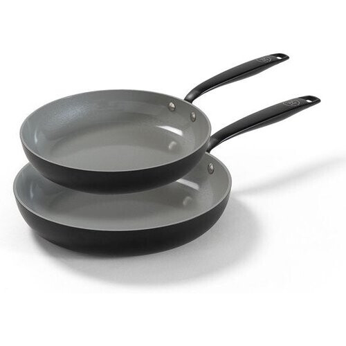 Tweedekans BE Living Essential 2-delige Koekenpannenset - Ø 24 & 28 cm - Keramisch - PFAS vrij - Inductie - Zwart Tweedehands