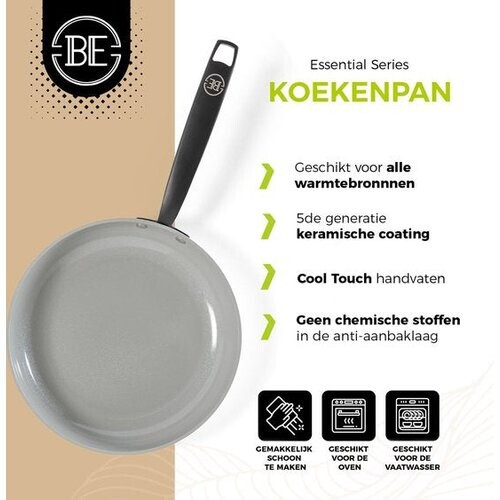 Tweedekans BE Living Koekenpan - Ø 28 cm - PFAS vrije Keramische Koekenpan inductie - Geschikt voor alle warmtebronnen - Zwart Tweedehands