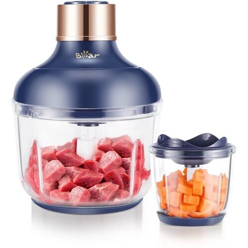 Tweedekans Bear Hakmolen QSJ-D03Q1 – Dubbele Glazen Kom (0,6L + 2L) – 300W – 2 Snelheden – RVS Messen – Compacte Keukenmachine voor Snijden, Hakken & Pureren Tweedehands