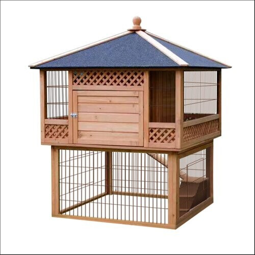 Tweedekans Benelux Konijnenhok - 2 Verdiepingen - Hout - 116 x 116 x 150 cm - Bruin Tweedehands