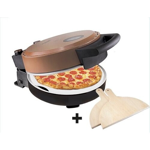 Tweedekans Bestron Turbo Pizzaoven voor pizza's in 5-10 minuten, elektrische pizzaoven met echte maximumtemperatuur van 320°C, inclusief pizzasteen en 2 grote houten spatels, Copper Collection, kleur: Copper Tweedehands