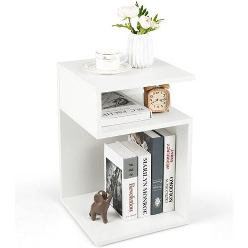 Tweedekans Bijzettafel 'S'-Vormige Woonkamerbank Bijzettafel met 2 Open Kluisjes Kleine Salontafel met Geometrisch Design Wit Tweedehands