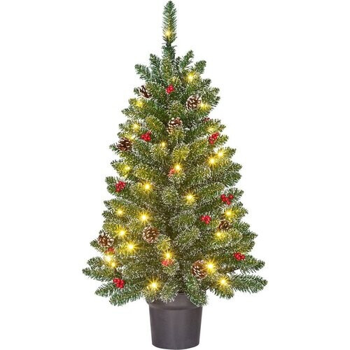 Tweedekans Black Box Trees Creston Kunstkerstboom in Pot - Batterij - LED Verlichting - Groen Frosted - 90x50 cm Tweedehands