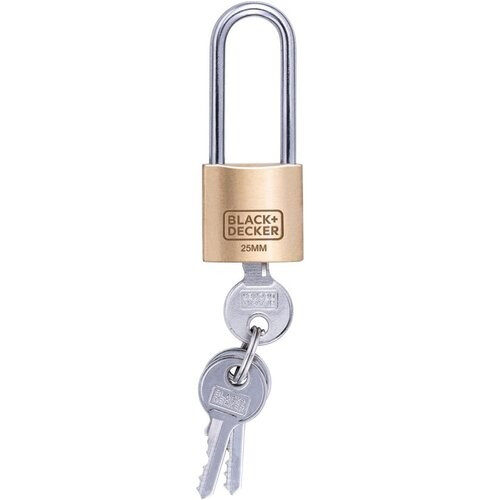 Tweedekans BLACK+DECKER Hangslot - 25mm - Lange Beugel - Incl. 3 Sleutels - Massief Messing Slot Tweedehands