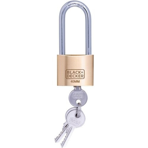 Tweedekans BLACK+DECKER Hangslot - 40mm - Lange Beugel - Incl. 3 Sleutels - Massief Messing Slot Tweedehands