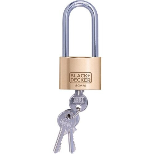 Tweedekans BLACK+DECKER Hangslot - 50mm - Lange Beugel - Incl. 3 Sleutels - Massief Messing Slot Tweedehands