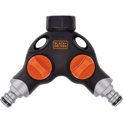 Tweedekans BLACK+DECKER Kraanstuk - 3/4 Inch Connector - Waterstop - 2 Weg Splitser - Zwart/ Oranje Tweedehands