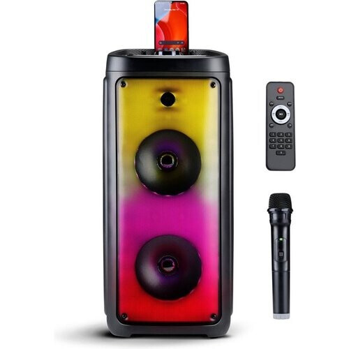 Tweedekans Bluetooth Speaker met Microfoon - Partybox met Sfeerverlichting - Muziek Box en Karaoke Set - Party Speaker met Bluetooth, Aux en USB Ingangen - Makkelijk te Verplaatsen met Handvat - Zwart Tweedehands