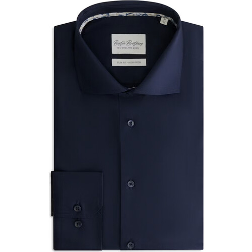 Tweedekans Boston Brothers – Business Overhemd Wide Spread – Maat 39 & Slim Fit – Met Contrasterende Knopen En Easy-Care Finish – Voor Formeel Gebruik – Navy Twill Tweedehands