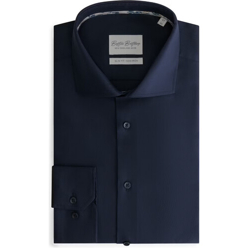 Tweedekans Boston Brothers – Business Overhemd Wide Spread – Maat 39 & Slim Fit – Met Contrasterende Knopen En Easy-Care Finish – Voor Formeel Gebruik – Navy Oxford Tweedehands