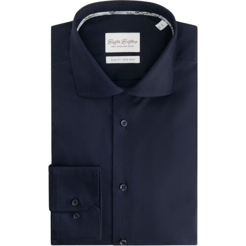 Tweedekans Boston Brothers Business Shirt LS – Heren | Slim Fit, Semi-Wide-Spread Kraag | 100% Katoen-Twill, Strijkvrij | Navy 40 BBO35S110 Tweedehands