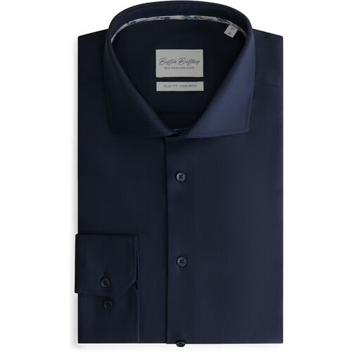 Tweedekans Boston Brothers Non Iron Overhemd - Heren - Maat 42 - Navy - Oxford Weving - Slim Fit Tweedehands