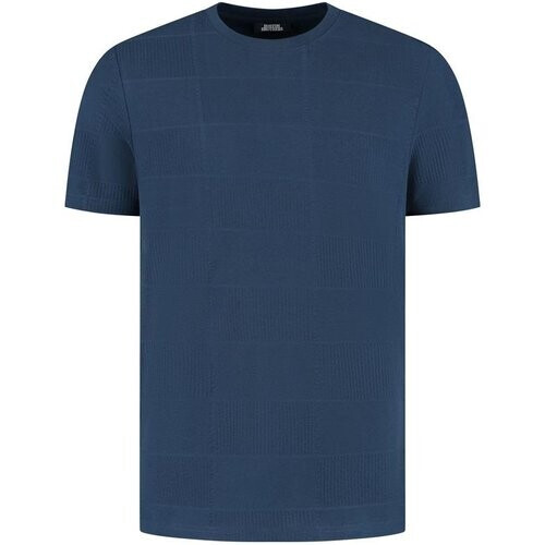 Tweedekans Boston Brothers T-shirt Jacquard Check Pattern - maat L - Navy Tweedehands