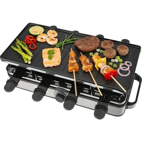 Tweedekans Bourgini Gourmette Raclette Pure - Gourmetstel met omkeerbare Grill & Bakplaat - Raclette 8 personen - 21x42 cm - PFAS-vrije coating - Regelbare thermostaat - incl. 8 spatels en pannetjes Tweedehands