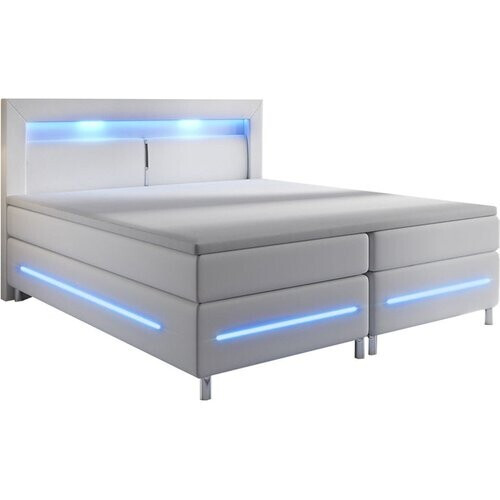 Tweedekans Boxspringbed Norfolk 140x200 cm - Wit - Kunstleer - LED - Luxe slaapcomfort - 66 cm instaphoogte Tweedehands