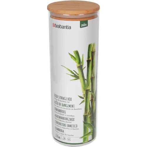 Tweedekans Brabantia Pure Storage Box - Bamboe Deksel - Glazen Voorraadpot - Oven & Magnetron Bestendig - Transparant - Luchtdicht - 1600 ml Tweedehands