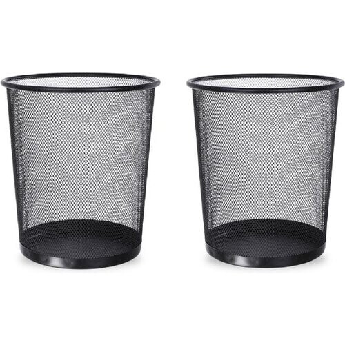 Tweedekans BRASQ 2x Papierbak Rond - Zwart - 12 Liter - Prullenbak - Vuilnisvak - Afvalbak - Papiermand - Metaal - Set van 2 Tweedehands