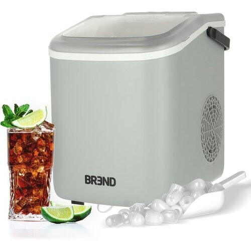 Tweedekans BREND BR-2213 IJsblokjesmachine met Schep en Lekbak - Grote L of Kleine S Ijsklontjes - Draagbare IJsblokjesmaker – 10 kg in 24 uur - Grijs Tweedehands