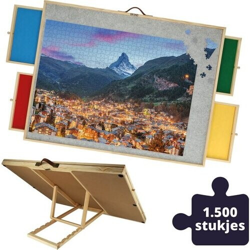 Tweedekans BREND BR-2224 Verstelbare Puzzelplaat met Opbergsysteem - 1500 Stukjes - Puzzelbord met Transparante Afdekplaat - Puzzeltafel met Antislip en 4 Lades Tweedehands