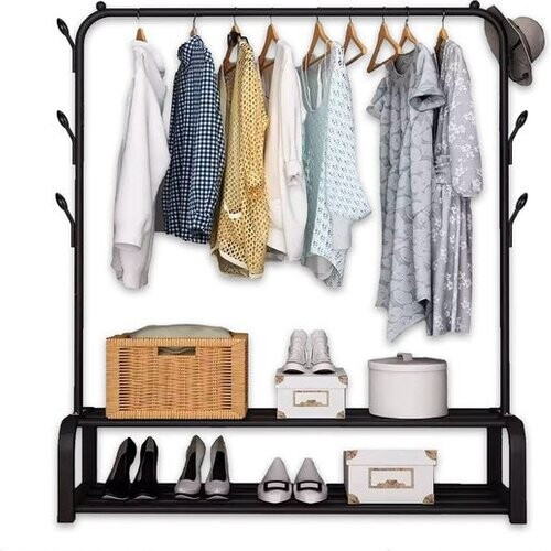 Tweedekans Brixy Kledingrek - Garderoberek - 102x34x152cm - Kledingrek Met Schoenenrek - Industrieel - Metaal - Zwart Tweedehands