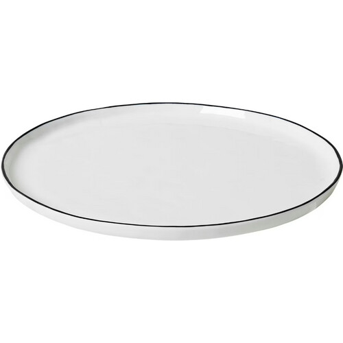 Tweedekans Broste Copenhagen - Salt Dinerbord - Set van 4 - Ø28 cm - Wit Steengoed - Handbeschilderde Zwarte Rand - Rustiek & Handgemaakt - Vaatwasser & Magnetronbestendig Tweedehands