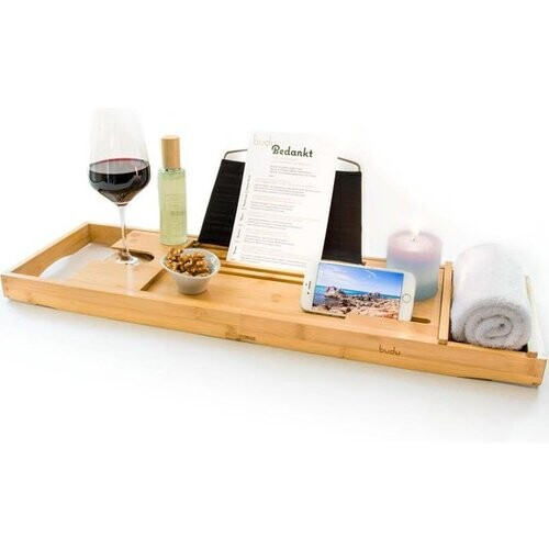 Tweedekans Budu Badplank Bamboe - Badplank hout - Badplank voor in bad - Verstelbaar / Uitschuifbaar - Badrekje - Bamboe badrek - 70-105 cm Tweedehands